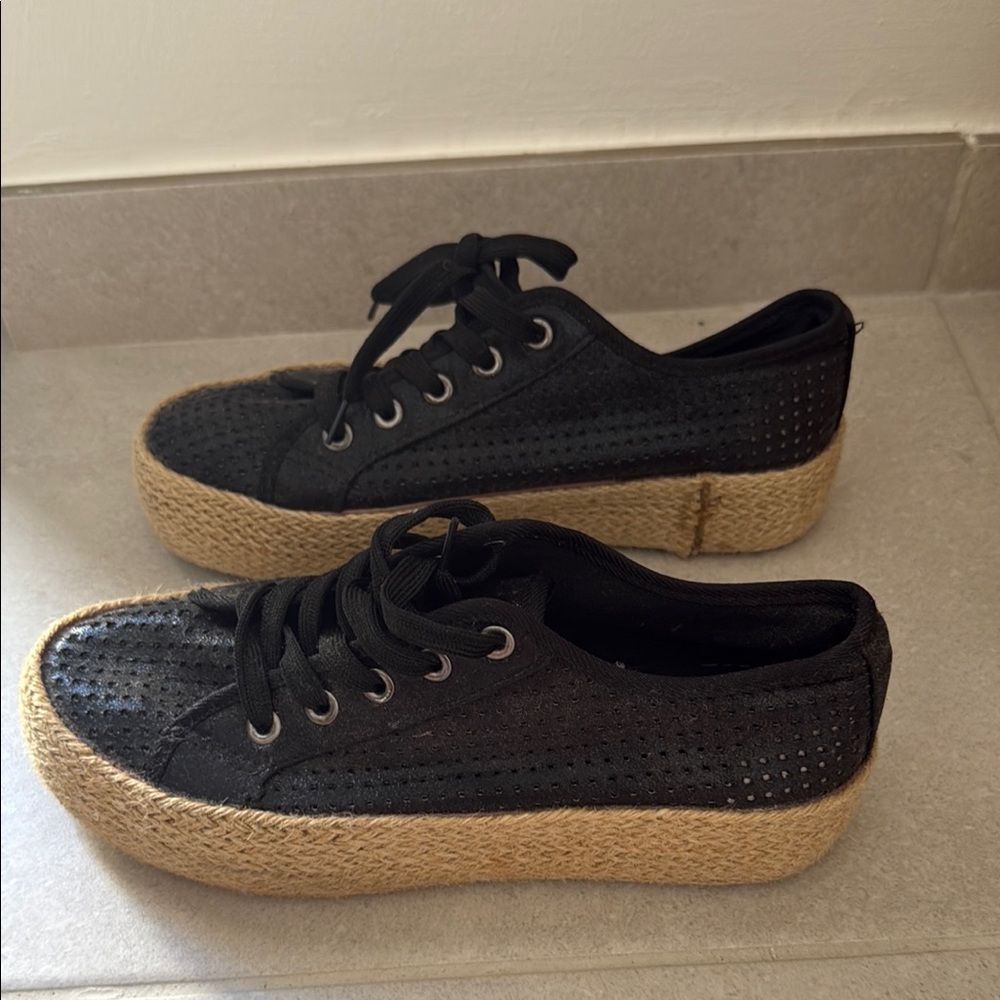 Black Espadrille Platform Sneakers